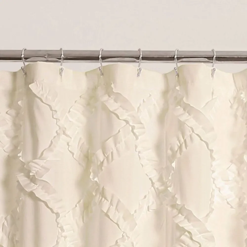 Shower Curtain Ruffle Diamond Ivory - Lush Décor Fabric Machine Washable